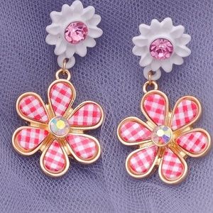New Crystal Red-Plaid Floral drop Earring